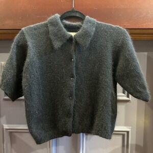 Paris Sport Club Vintage Angora Blend Short Sleeve Cardigan Sweater Black M